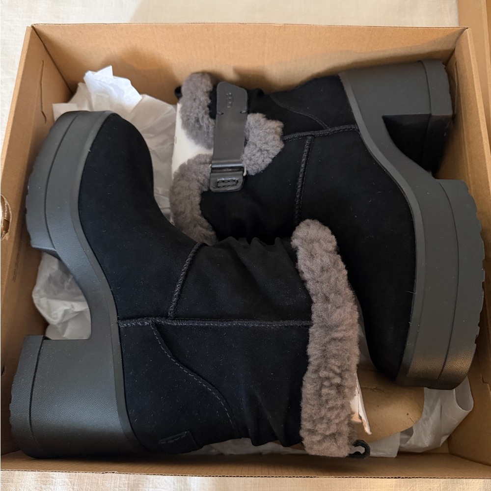 UGG Black and Gray Fur-Lined Winter Boots